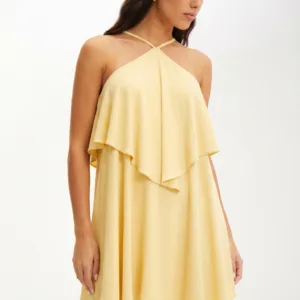 Vestido Amarelo Manteiga Curto Com Elastano - Sommer