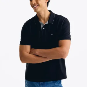 Polo Preta Masculina Com Bordado Em Malha Premium - Hering