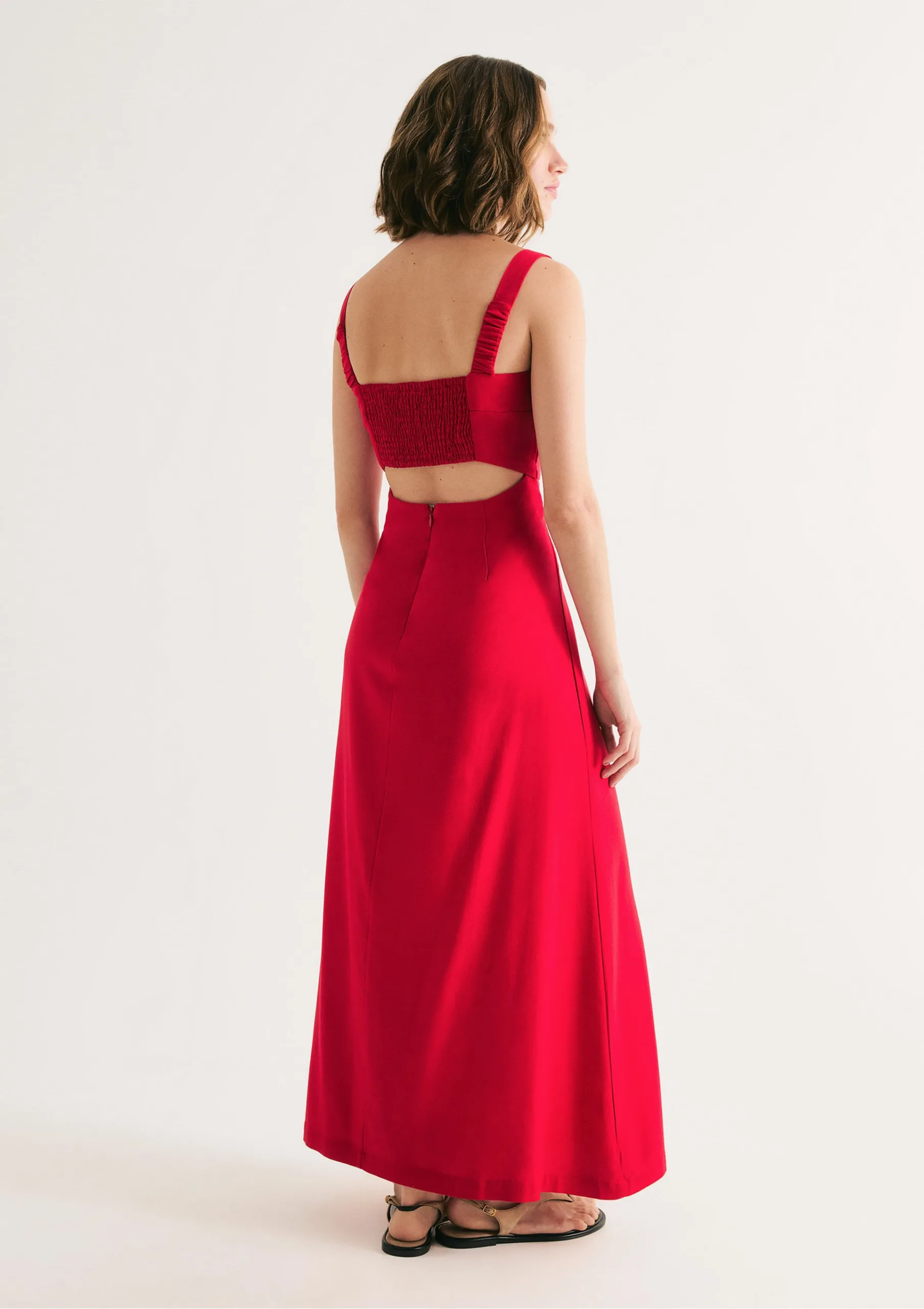Vestido Vermelho Midi Evasê Alças Médias Rústico Com Linho - Hering - Imagem 3