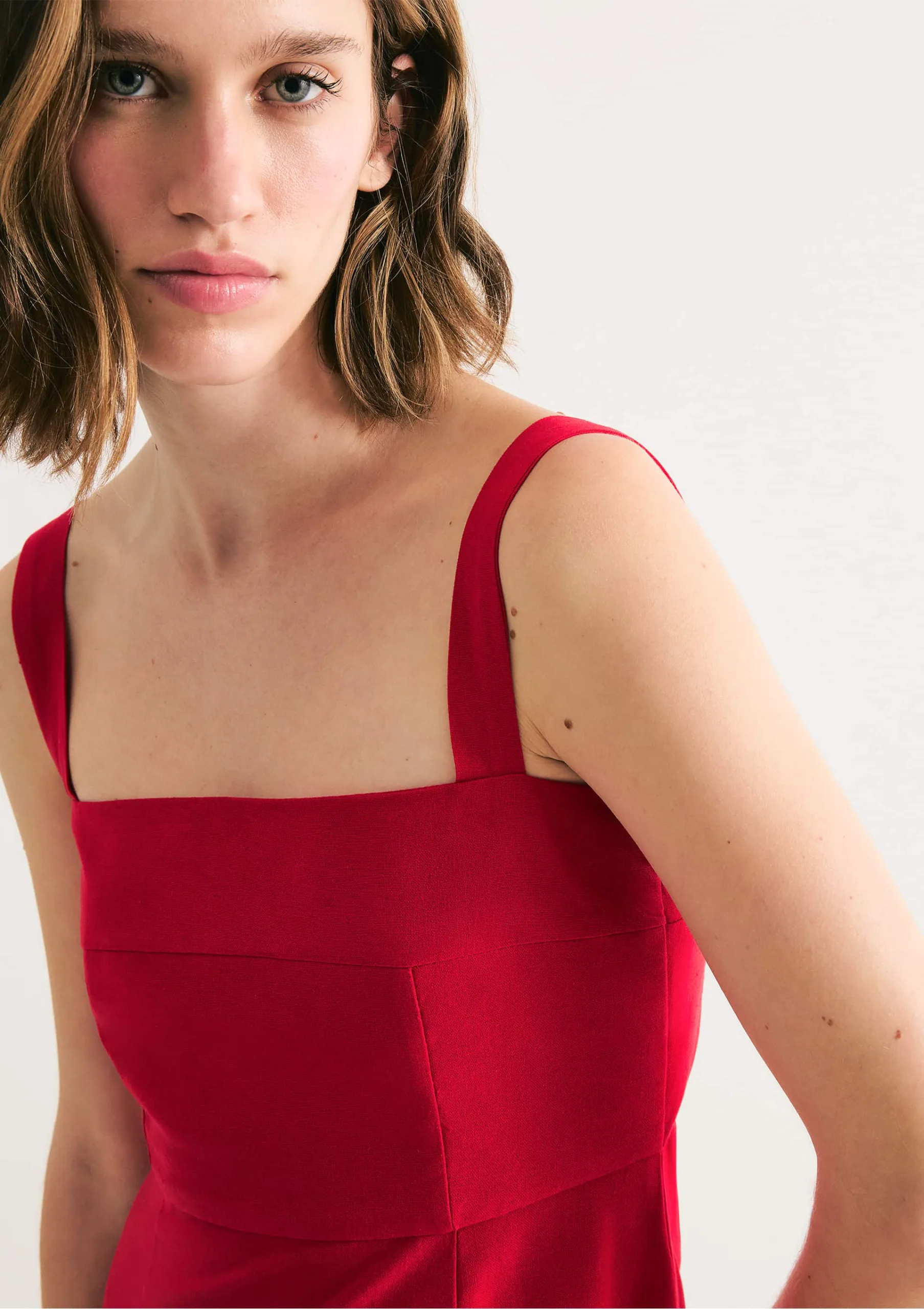 Vestido Vermelho Midi Evasê Alças Médias Rústico Com Linho - Hering - Imagem 2