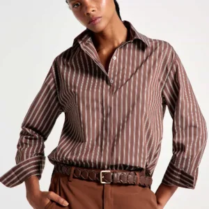 Camisa Feminina Marrom Manga Longa Em Tricoline - Hering