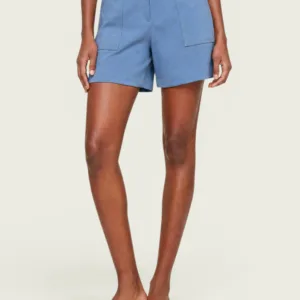 Shorts Feminino Azul Reto Em Peach Touch - Hering