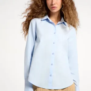 Camisa Azul Feminina Manga Longa Em Tricoline - Hering