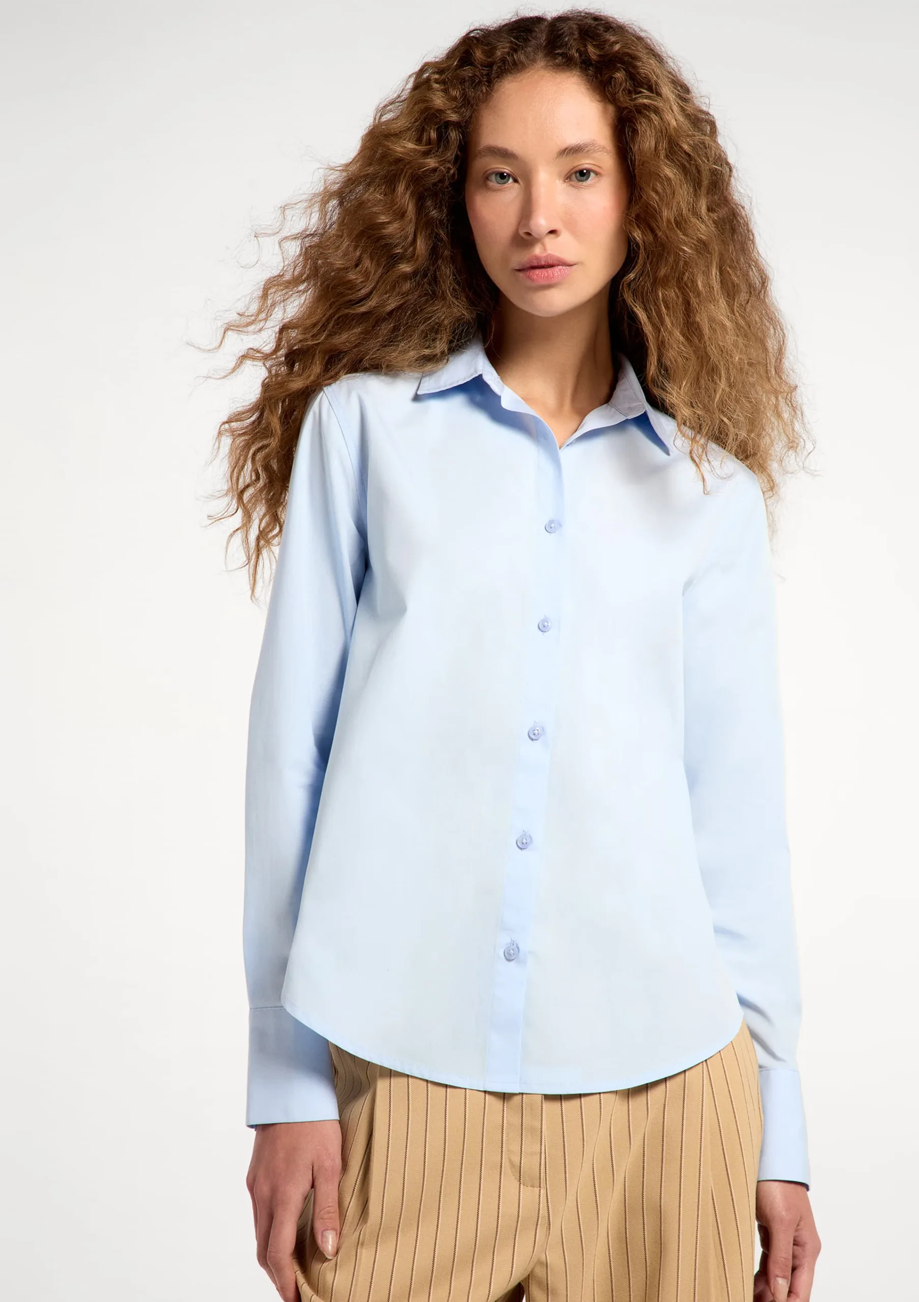Camisa Azul Feminina Manga Longa Em Tricoline - Hering