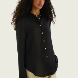 Camisa Preta Feminina Manga Longa Em Liocel - Hering