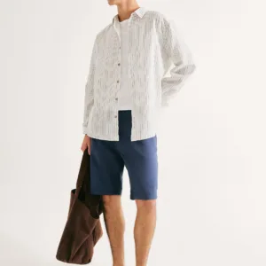 Bermuda Azul Básica Masculina Chino Em Sarja - Hering