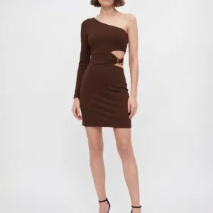 Vestido Curto Slim Uma Manga Só com Abertura - Sommer