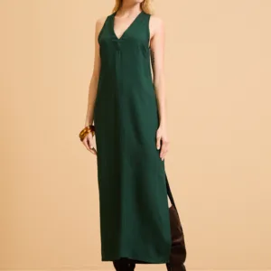 Vestido Midi Reto Decote V com Fenda - Forum